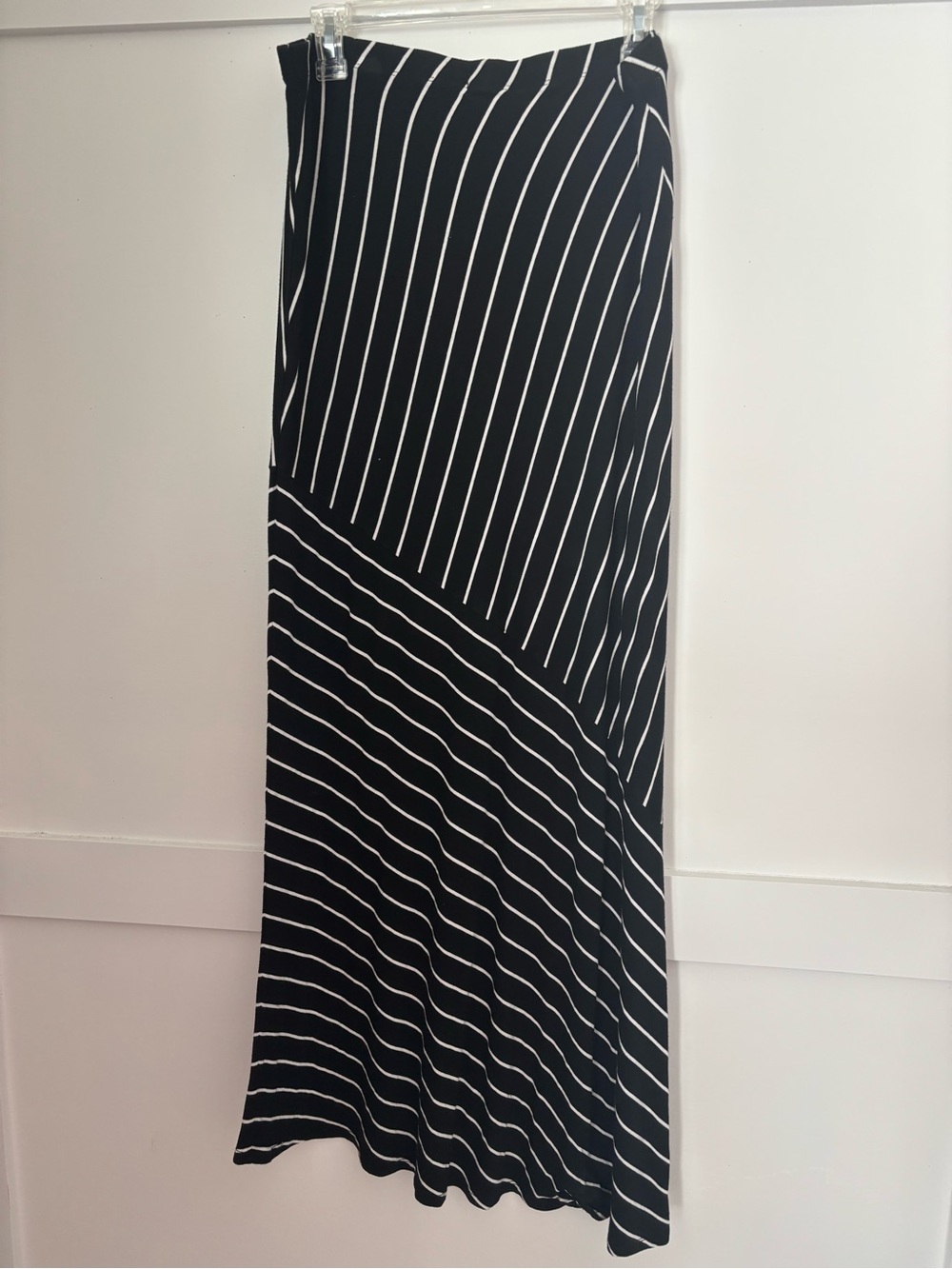 Matty M Black and White Diagonal Striped Maxi Skirt